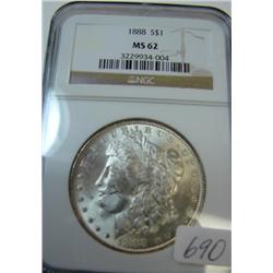 1888 Morgan Silver Dollar NGC MS 62