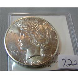 1922-S Peace Silver Dollar - BU cleaned