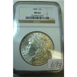 1889 Morgan Silver Dollar NGC MS 62