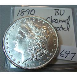 1890 Carson City Morgan Silver Dollar BU cleaned - scratched
