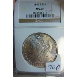 1891 S Morgan Silver Dollar NGC MS 62