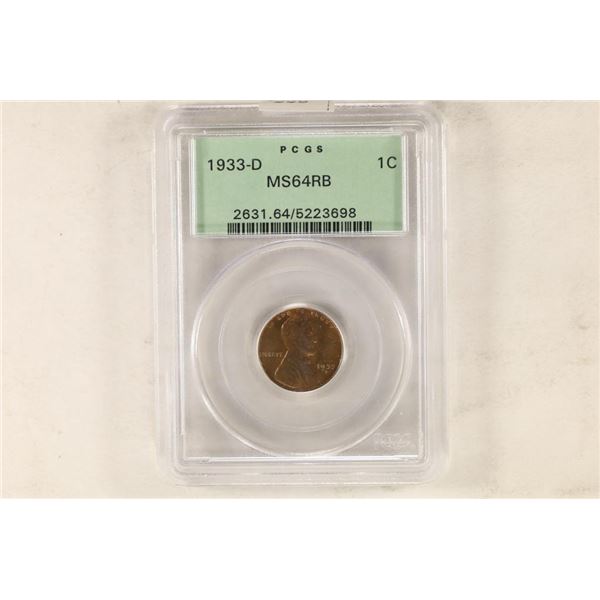 1933-D LINCOLN CENT PCGS MS64RB