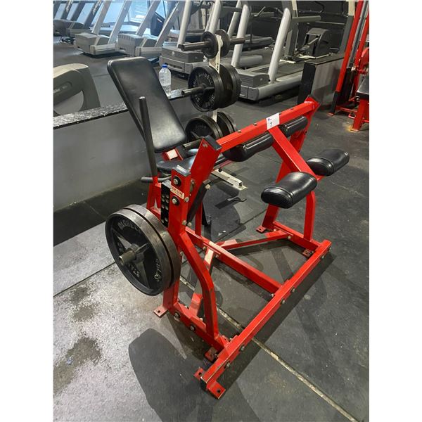 COMMERCIAL FREE WEIGHT LEG CURL MACHINE WITH PAIR OF 45LBS PLATES