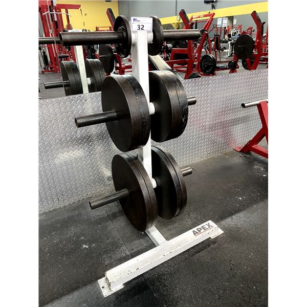 APEX COMMERCIAL FREE WEIGHT 6 SLOT PLATE RACK WITH 10 ASSORTED PLATES ...