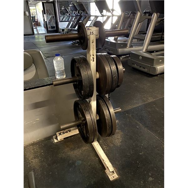 APEX COMMERCIAL FREE WEIGHT 6 SLOT PLATE RACK WITH 10 ASSORTED PLATES (45LBS, 35LBS, 5LBS)