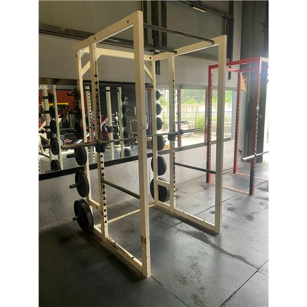 CYBEX COMMERCIAL FREE WEIGHT SQUAT RACK WITH 14 ASSORTED WEIGHTED ...