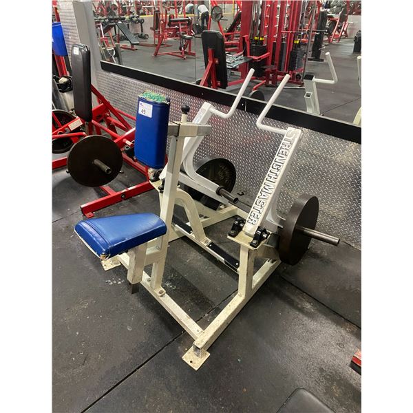 HAMMER STRENGTH COMMERCIAL FREE WEIGHT ROW MACHINE WITH PAIR OF 100LBS PLATES