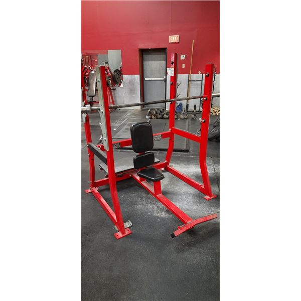 HAMMER STRENGTH COMMERCIAL FREE WEIGHT UPRIGHT SEATED BENCH PRESS WITH BAR (NO WEIGHTS)