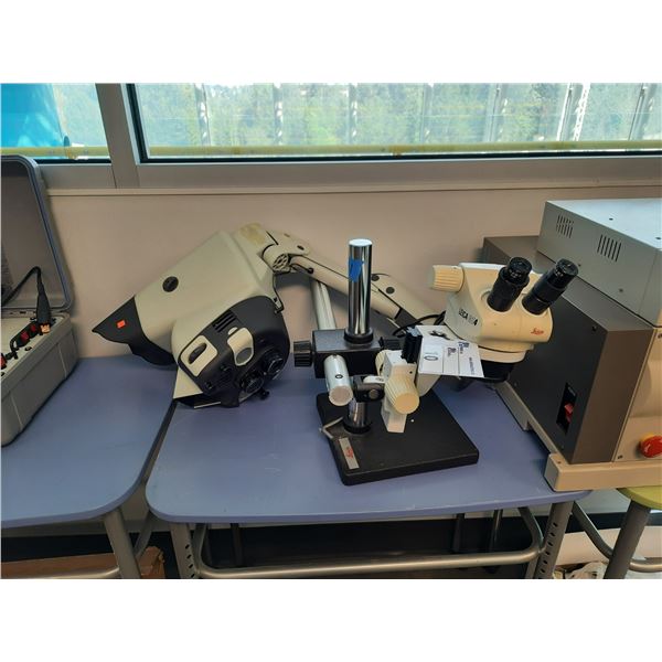 LEICA GZ4 STEREO ZOOM MICROSCOPE WITH STAND AND VISION ENGINEERING MANTIS COMPACT