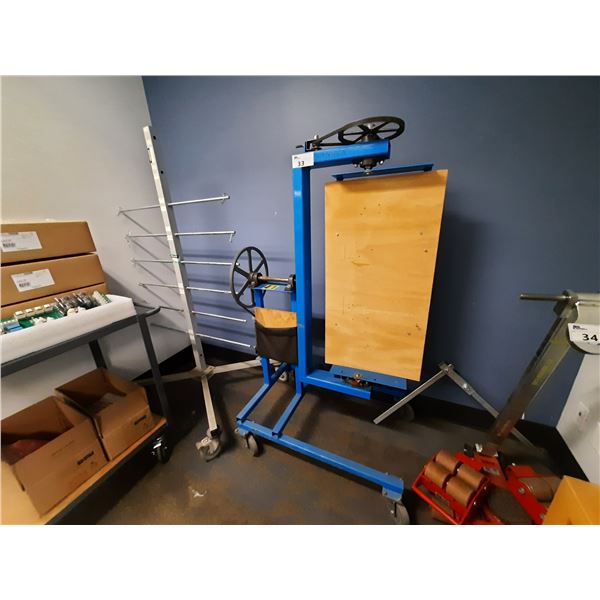 MOBILE 12 ROD COIL RACK AND MOBILE ADJUSTABLE ROTATING WORK STATION