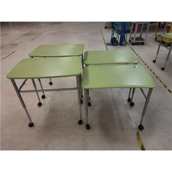 4 - GREEN 4 WHEEL MOBILE ADJUSTABLE HEIGHT PERSONAL WORK TABLES