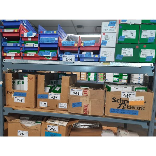 SHELF OF ASSORTED ELECTRICAL COMPONENTS