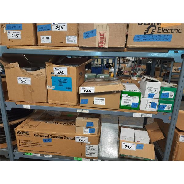 SHELF OF ASSORTED ELECTRICAL COMPONENTS