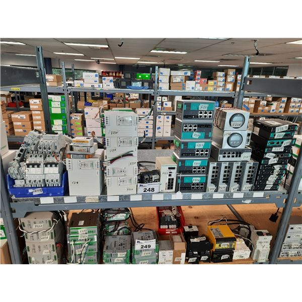 SHELF OF ASSORTED ELECTRICAL COMPONENTS