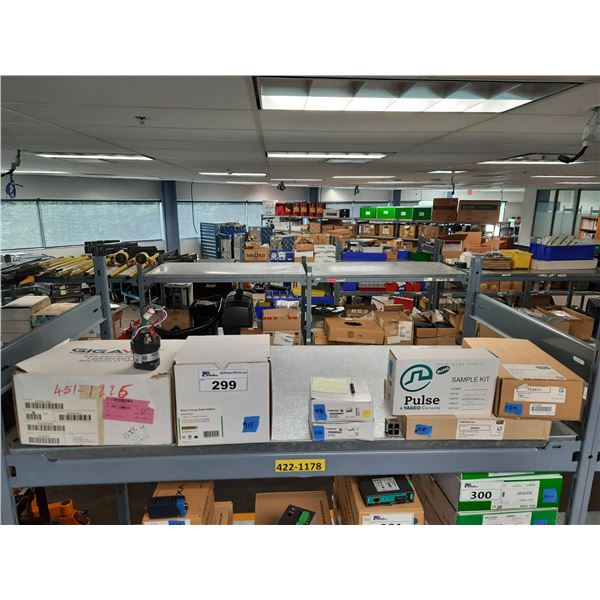 SHELF OF ASSORTED ELECTRICAL COMPONENTS