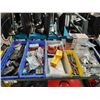 Image 2 : GREY METAL MOBILE 2 TIER PRODUCT CART WITH CONTENTS OF ASSORTED ELECTRICAL COMPONENTS, HAND TOOLS
