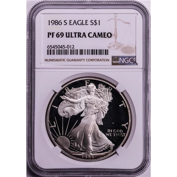 1986-S $1 Proof American Silver Eagle Coin NGC PF69 Ultra Cameo
