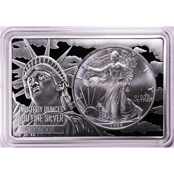 1996 $1 American Silver Eagle Coin & 2oz Silver Bar Set