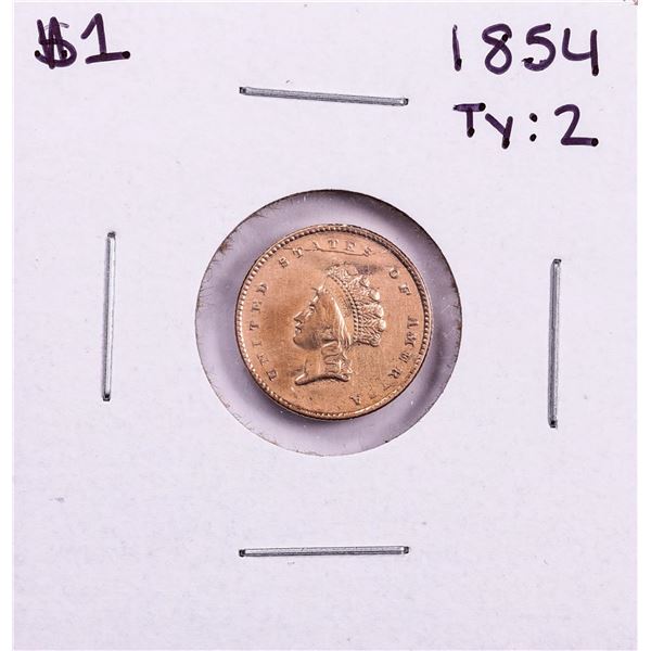 1854 Type 2 $1 Indian Princess Head Gold Dollar Coin