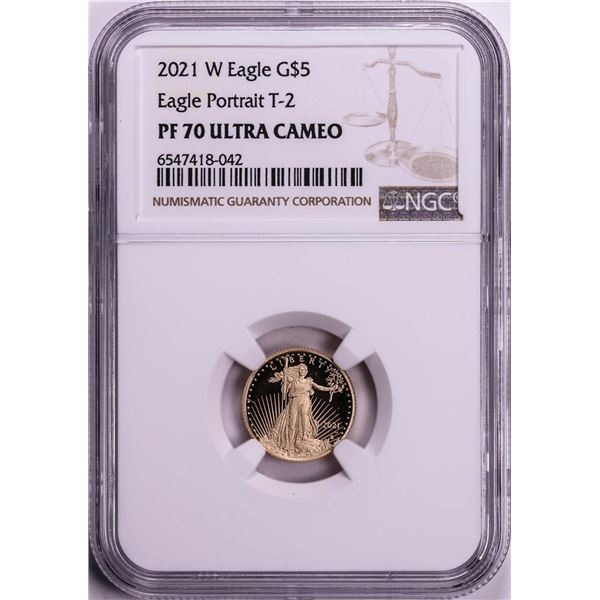 2021-W Type 2 $5 Proof American Gold Eagle Coin NGC PF70 Ultra Cameo
