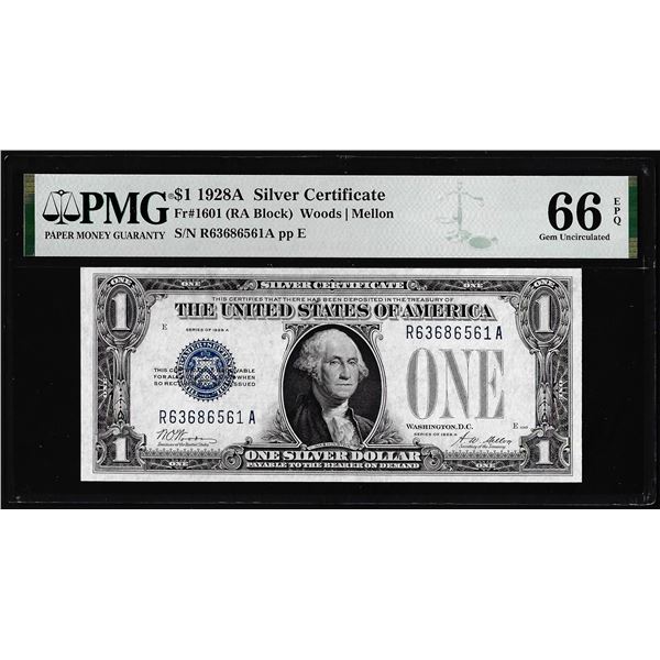 1928A $1 Funnyback Silver Certificate Note Fr.1601 PMG Gem Uncirculated 66EPQ