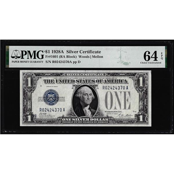 1928A $1 Funnyback Silver Certificate Note Fr.1601 PMG Choice Uncirculated 64EPQ
