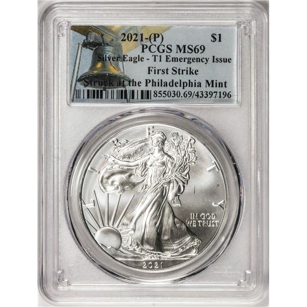 2021-(P) Type 1 $1 American Silver Eagle Coin PCGS MS69 First Strike Emergency Issue