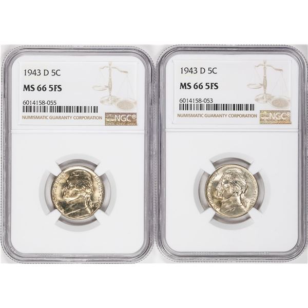 Lot of (2) 1943-D Jefferson Nickel Coins NGC MS66 5FS