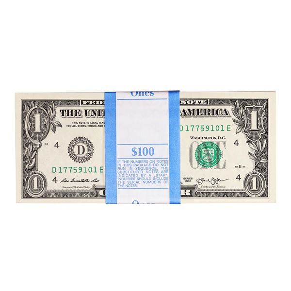 Pack of (100) Uncirculated Consecutive 2013 $1 Federal Reserve Notes Cleveland