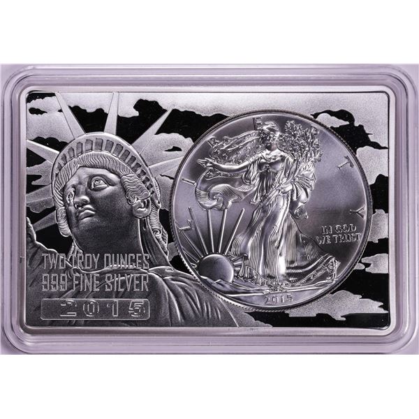 2015 $1 American Silver Eagle Coin & 2oz Silver Bar Set
