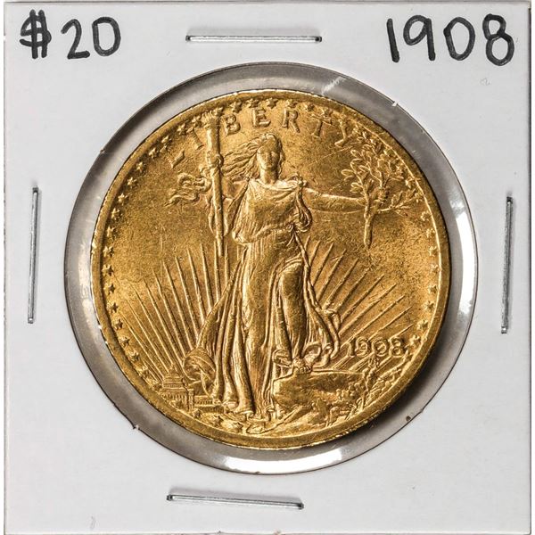 1908 No Motto $20 St. Gaudens Double Eagle Gold Coin