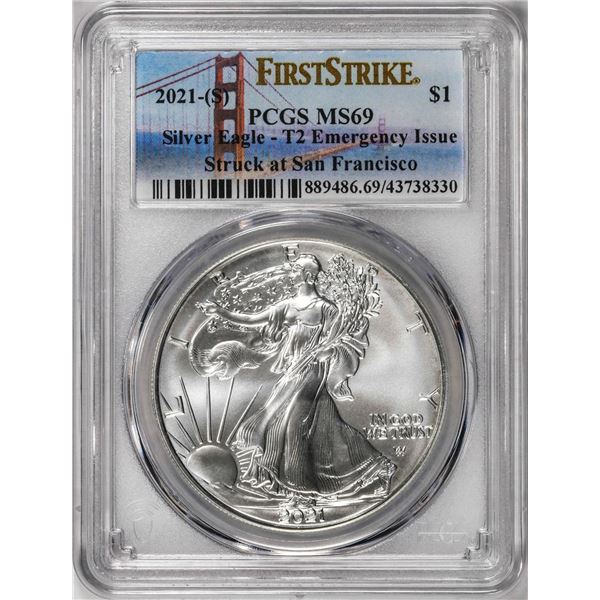 2021-(S) Type 2 $1 American Silver Eagle Coin PCGS MS69 First Strike Emergency Issue