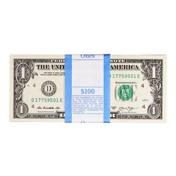 Pack of (100) Uncirculated Consecutive 2013 $1 Federal Reserve Notes Cleveland