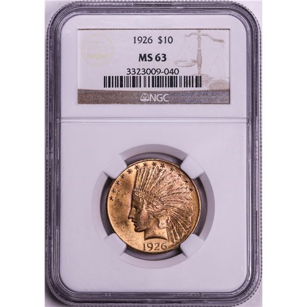 1926 $10 Indian Head Eagle Gold Coin NGC MS63