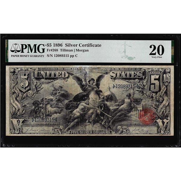 1896 $5 Educational Silver Certificate Note Fr.268 PMG Very Fine 20