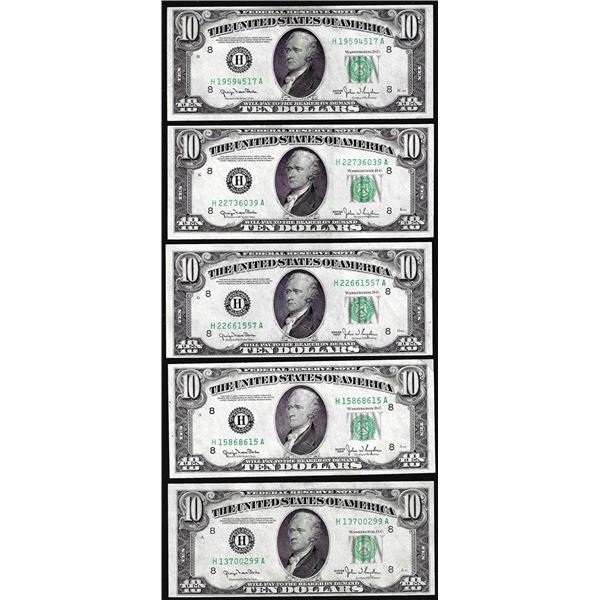 Lot of (5) 1950 $10 Federal Reserve Notes St. Louis