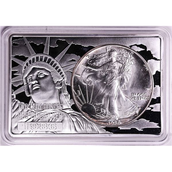 1986 $1 American Silver Eagle Coin & 2oz Silver Bar Set
