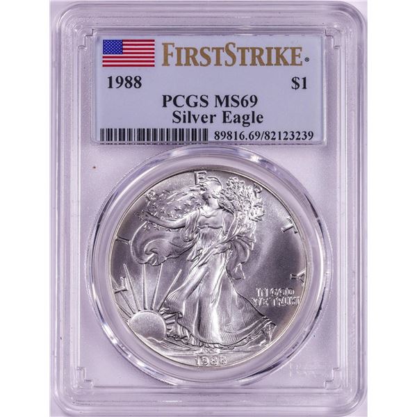 1988 $1 American Silver Eagle Coin PCGS MS69 First Strike
