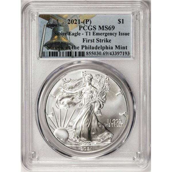 2021-(P) Type 1 $1 American Silver Eagle Coin PCGS MS69 First Strike Emergency Issue