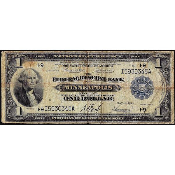 1918 $1 Federal Reserve Bank Note Minneapolis