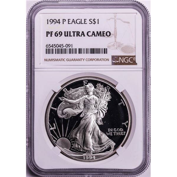 1994-P $1 Proof American Silver Eagle Coin NGC PF69 Ultra Cameo