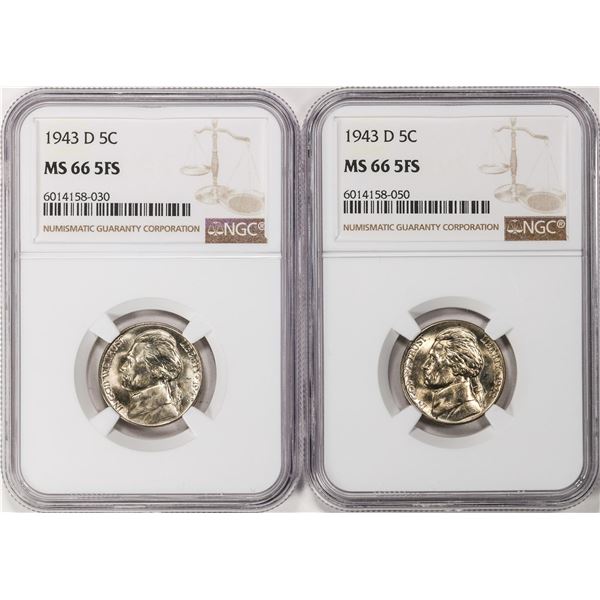 Lot of (2) 1943-D Jefferson Nickel Coins NGC MS66 5FS