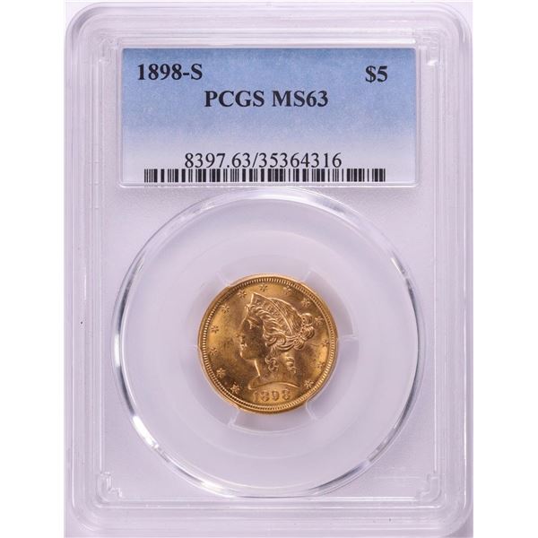 1898-S $5 Liberty Head Half Eagle Gold Coin PCGS MS63