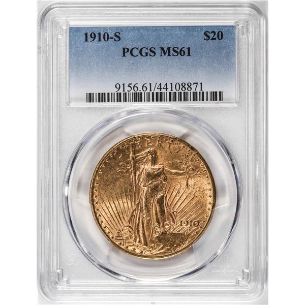 1910-S $20 St Gaudens Double Eagle Gold Coin PCGS MS61