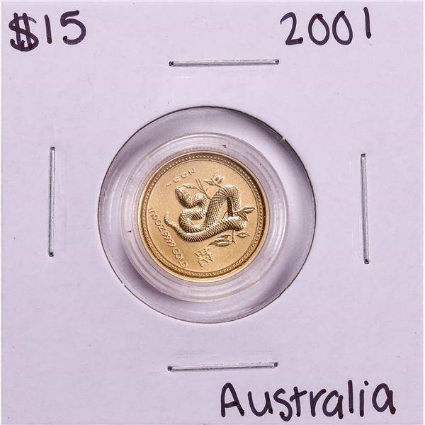 2001 Australia $15 Year Of The Snake 1/10 oz Gold Coin
