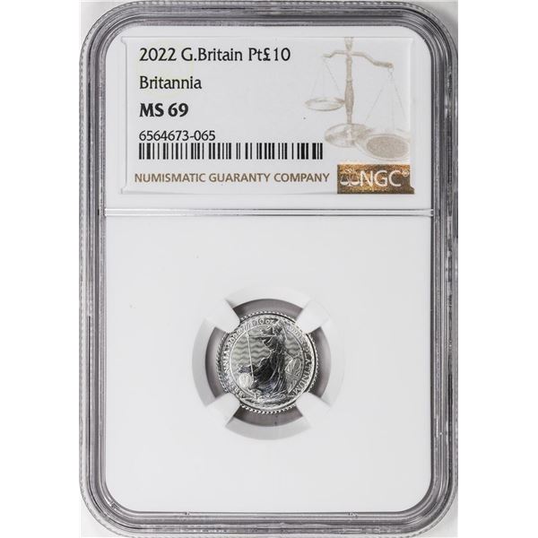 2022 Great Britain 10 Pounds Britannia 1/10oz Platinum Coin NGC MS69