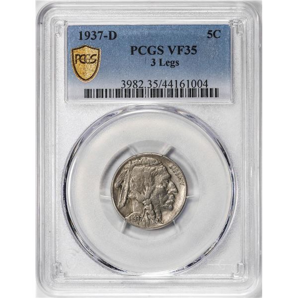 1937-D 3 Legged Buffalo Nickel Coin PCGS VF35