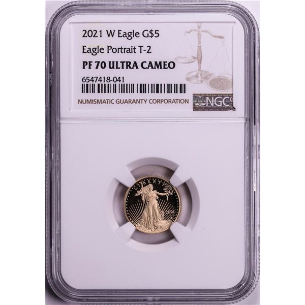 2021-W Type 2 $5 Proof American Gold Eagle Coin NGC PF70 Ultra Cameo