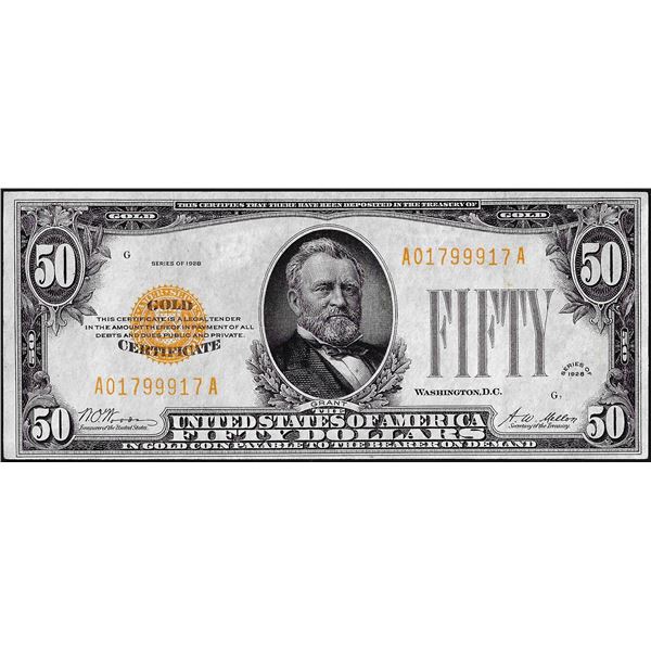 1928 $50 Gold Certificate Note