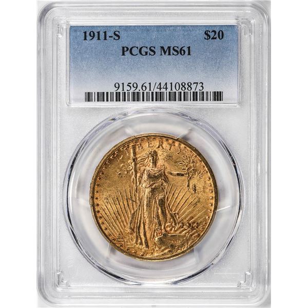 1911-S $20 St Gaudens Double Eagle Gold Coin PCGS MS61